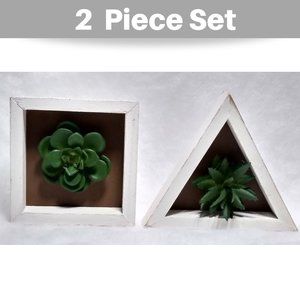 Succulent Wood Box Wall Hanging Art Decor 2 Pc Set